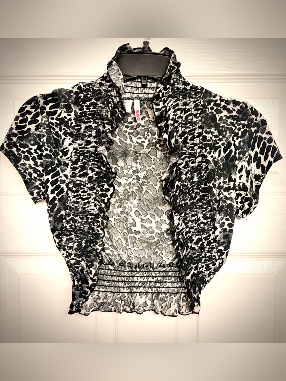 Y2K BONGO Black & White Animal Print Ruffle Shrug